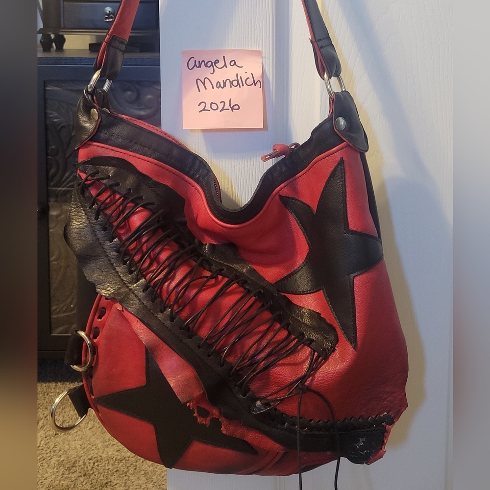 Red & Black Star Leather Shoulder Bag